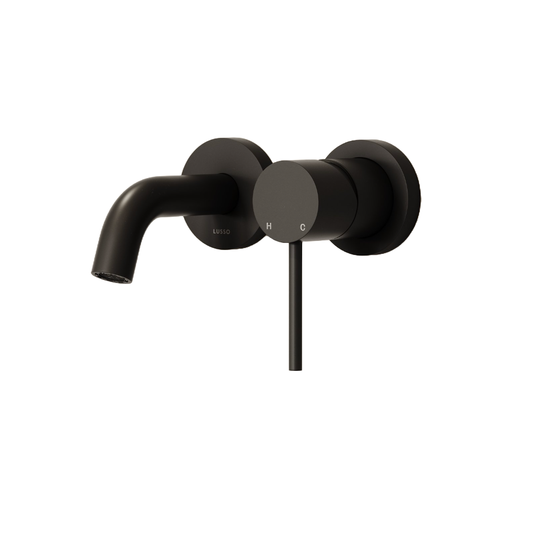 Luxe Matte Black Short Projection Wall Mounted Basin Mixer Tap