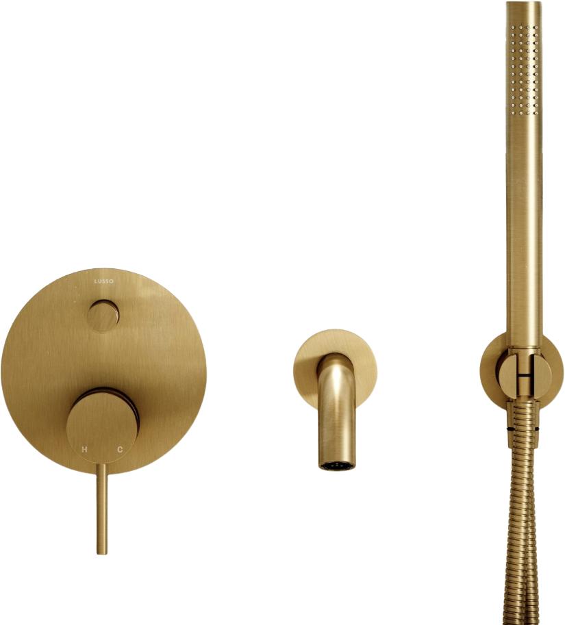 Luxe Brushed Gold Wall Mounted Bath Shower Mixer Tap